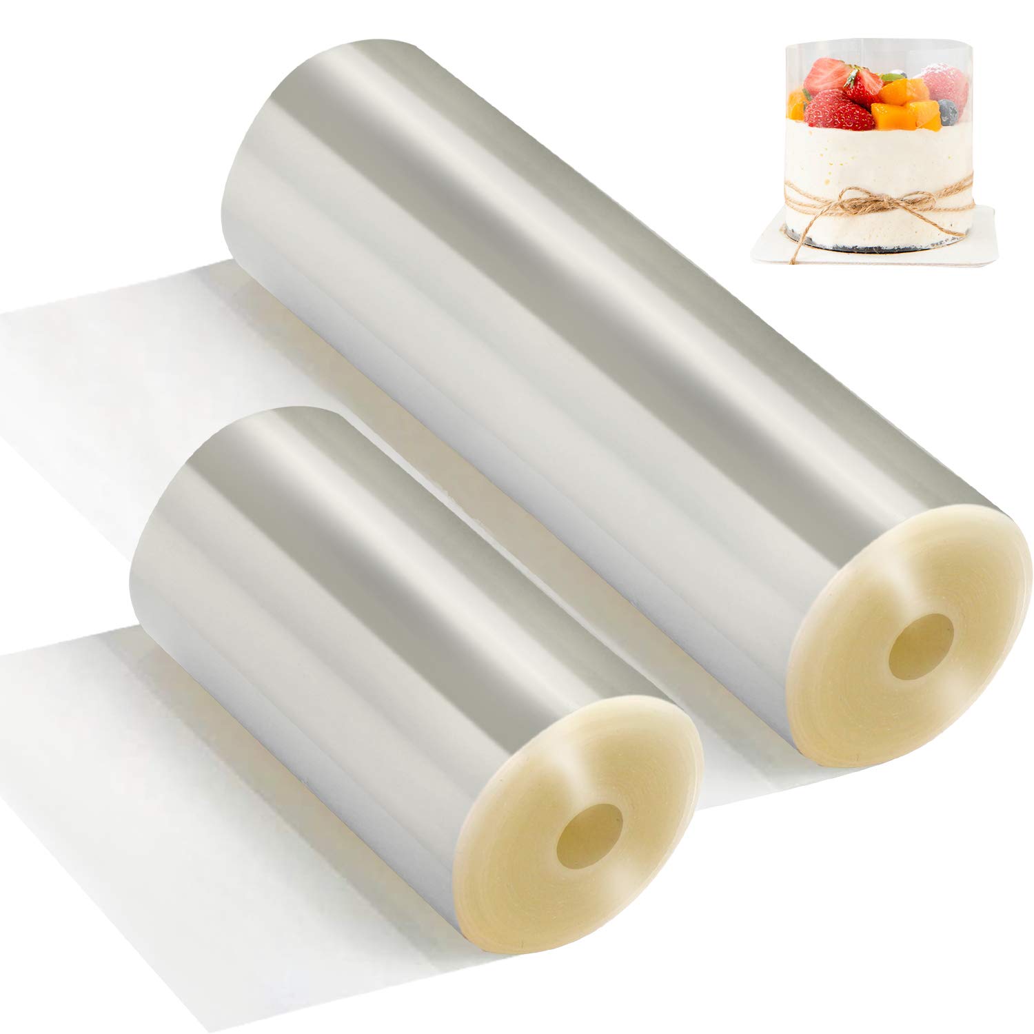 2 Rolls Cake Collars - funvce Clear Acetate Strips (10cm x 10m, 8cm x 10m) DIY Baking Mousse Surrounding Edge for Cake Decorating, Chocolate Mousse Baking