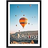JCJMY 12x16 Picture Frame Black with 11x14 Mat, Display Photo 11x14 with Mat or 12 x 16 Without Mat, Wall Hanging Large Frame with Plexiglass, Black