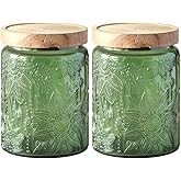 Jueison Glass Jar with Lid, Vintage Glass Storage Jars with Airtight Lid Coffee Canister Sugar Container for Kitchen Counter Pantry, Flour, Candy, Tea, Coffee Beans, Oats (Sunflower Green*2)