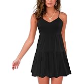 Nova In Sky Womens Summer Mini Dresses Sleeveless Casual V-Neck Sundresses | Spaghetti Strap Casual Boho Mini Dress, Backless Ruffle A Line Mini Swing Skater Dress, Beach, Vacation, Concert, Graduation