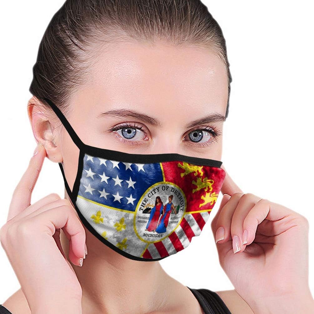 Mouth Mask Face Mask detroit city smoke flag michigan state united state