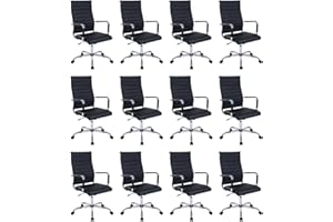 WALMOKID Office Desk Chair with Wheels Set of 12, Ergonomic Black Leather Conference Room Chairs Height Adustable | Ribbed High Back | Swivel Rolling Task Chair, Black