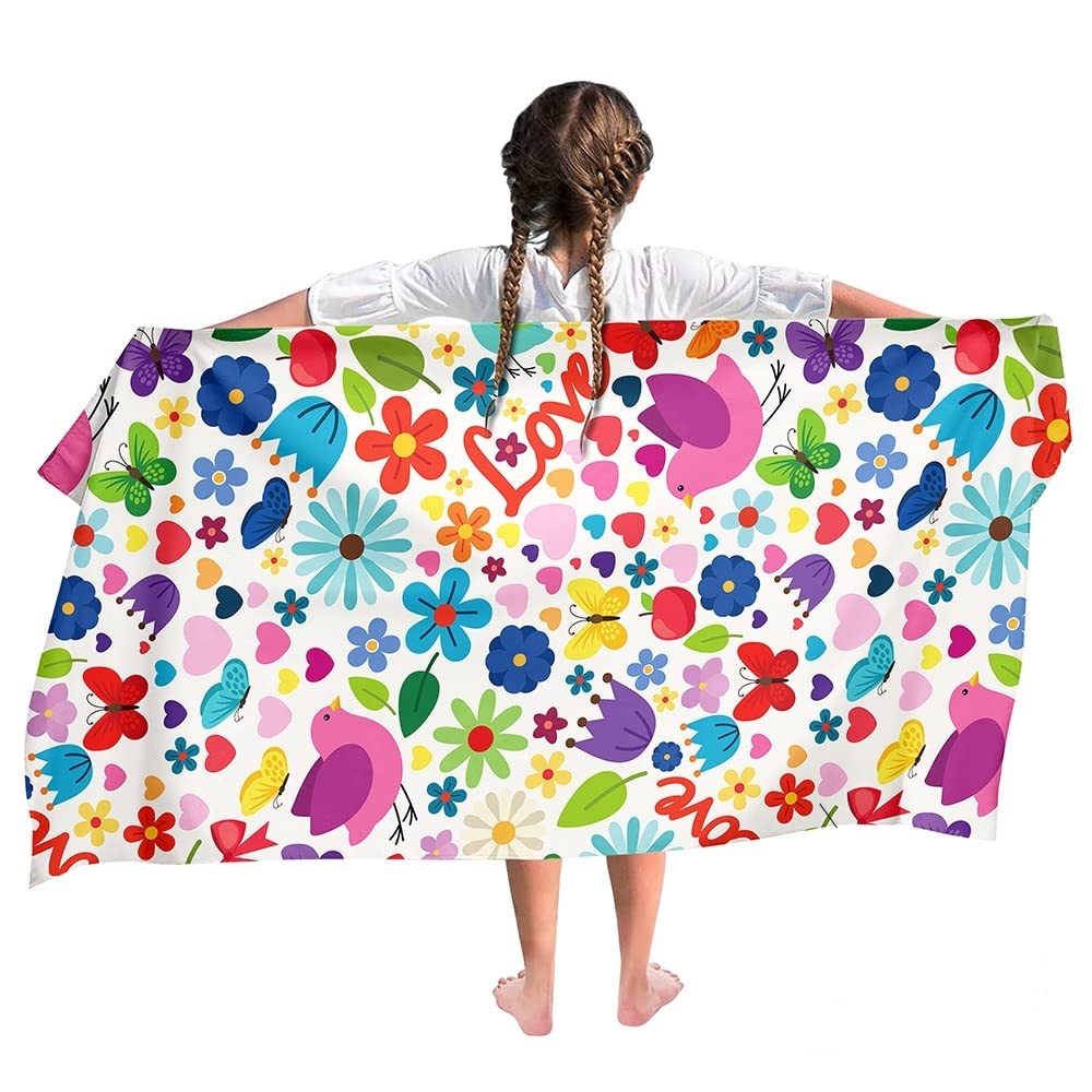 Ulticool Microfibre Children's Towel 140 x 70 cm - Flowers Butterfly Unicorn - Lightweight Travel Towel Quick-Drying Bath Towel Beach Towel Microfibre - Travel Beach Sports Child Girl