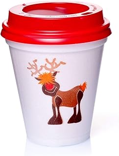 500 x Thermobecher Styroporbecher Rentier 0,2l mit Deckel rot Glühweinbecher Rudi