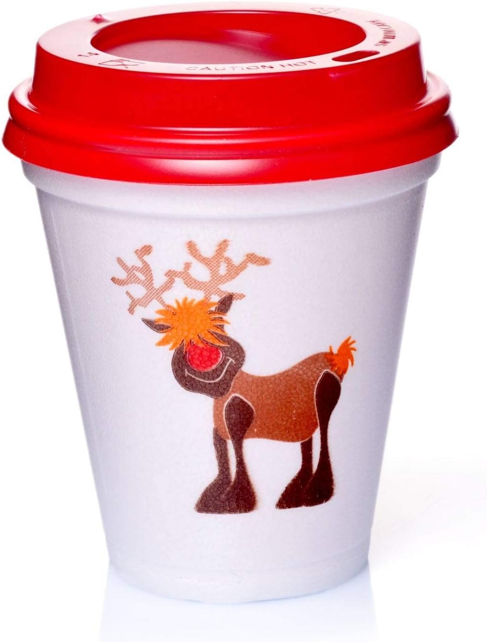 500 x Thermobecher Styroporbecher Rentier 0,2l mit Deckel rot Glühweinbecher Rudi