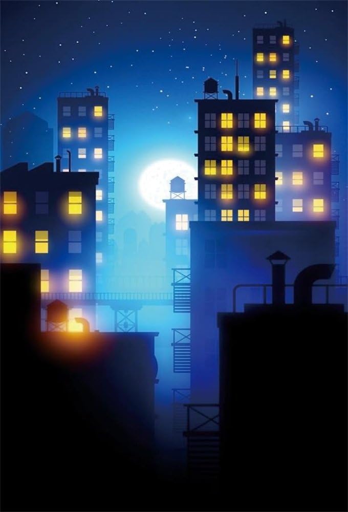 LFEEY 5x7ft Cartoon City Night Photo Backdrop