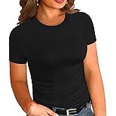Chulianyouhuo Women's Plus Size Tops Crew Neck Ribbed T Shirt Slim Fitted Basic Short Sleeve 2026 Trendy Blouses Tees