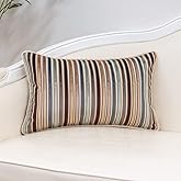 Yangest Brown Striped Throw Pillow Cover Multicolor Velvet Cushion Cover Zippered Rectangular Pillowcase for Sofa Couch Bedroom Living Room Home Decoration, 12x20 Inch