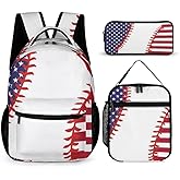 Homieblanket Baseball Backpack with Lunch Box & Pencil Case, 16 Inch Cool Baseball Themed Bookbag, Adjustable Durable Lightweight, Colorful Baseball Backpack Set for Kids Girls Boys School