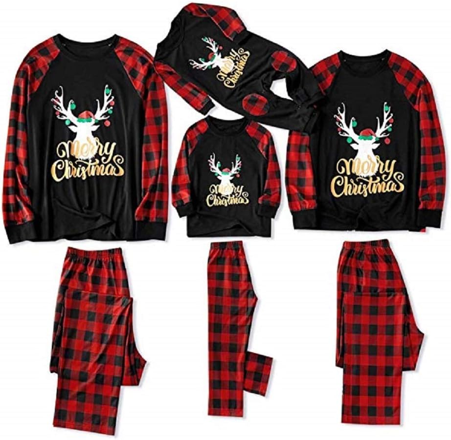 Matching Family Pajamas Xmas Sets Long Sleeve Baby Cotton Christmas Reindeer Plaid Sleepwear Outfit Homewear