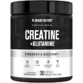 Jacked Factory Creatine + Glutamine - Creatine Supplement with L-Glutamine for Muscle Recovery, Muscle Growth, Increased Strength, Enhanced Energy Output, and Gut Health - 30 Servings, Unflavored