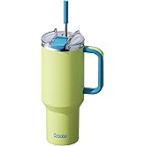Ozbobo 40 oz Tumbler With Straw And Lid,Tumbler with Handle, Two in One BPA-Free Lid Ice Coffee Cup,100% Leak Proof Stainless steel insulated water bottle(Green&Blue Splicing)