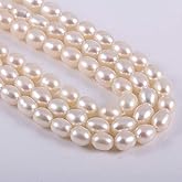 Natural Pearl Freshwater Cultured Pearl Beads for Jewelry Making Oval Beads Punch Loose Beads Handmade DIY for Jewelry Making DIY Women Necklace Bracelet 14 inches