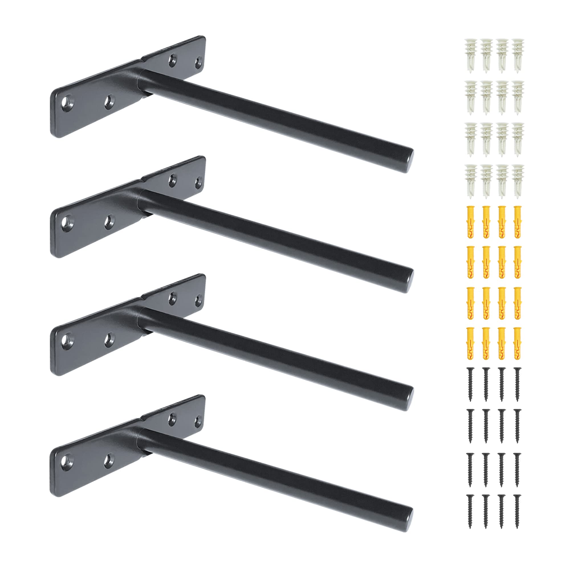 Premium Heavy Duty Floating Shelf Brackets - Solid Steel Wall Mounted Bracket for Concealed Shelves with Screws & Wall Plugs for Drywall & Concrete Wall - Invisible Hidden Supports (4 Pcs, Black) — image 1