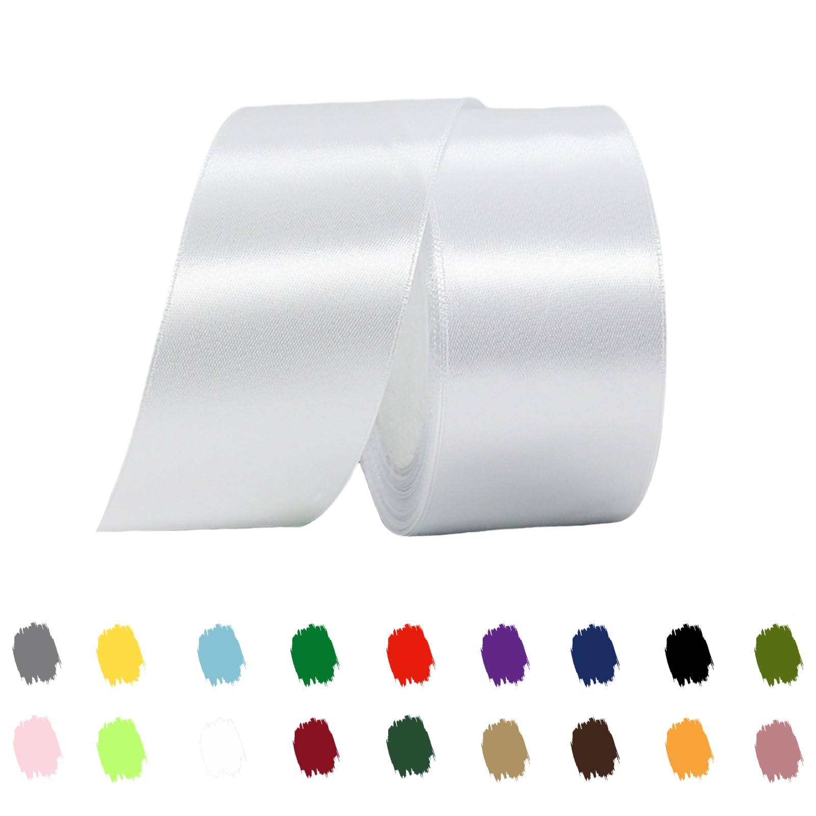 White Ribbon 40mm for Gift Wrapping 22M,White Satin Ribbon 40mm Wide for Crafting Cake,Hair Bow,Polyester Ribbon Christmas Decoration,Wedding Car Decor