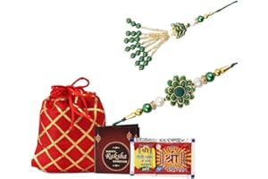 SMIZZY ; (RE)TOUCHING LIVES SMIZZY (RE) TOUCHING LIVES Combo Set Of 2 Designer Kundan Pearls Lumba Bracelet Rakhi With Potli Bag, Roli Chawal And Greeting Card For Brother, Red…