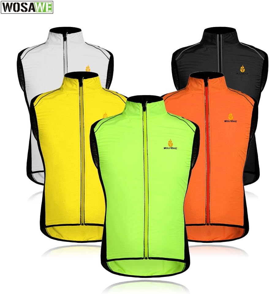 Cycling Vest Unisex Breathable Motorcycle Gilet with Zipper Pocket Waterproof Reflective Sleeveless Jacket
