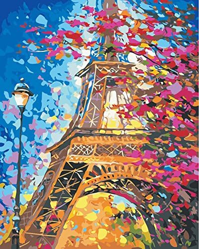 DIY Paint Painting by Numbers for Adults, Paint by Number Kit on Canvas for Senior Junior Beginner Level, Wall Art Home Decoration with Gift Package - Frameless (Eiffel Tower)