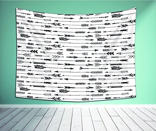 Avamam Tapestry Wall Art Arrow Decor Collection, Arrows Rustic Pattern Vintage Decorative Artwork In Drawing Effect Black And White-S Wall Hanging For Bedroom Living Room Dorm Size-60"Wx40"H