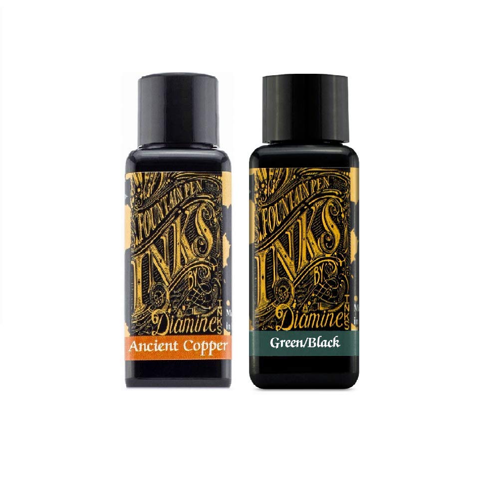 DiamineFountain Pen Ink 30ml Ancient Copper & Green Black - 2 Pack