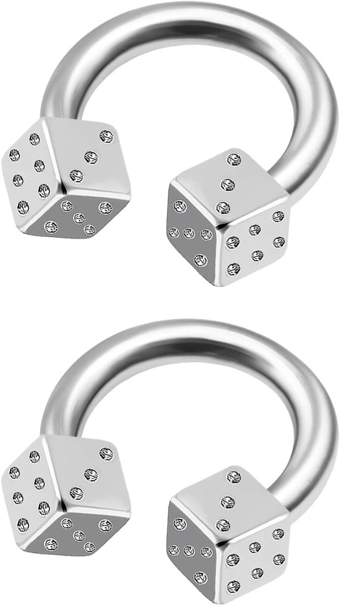 2Pcs Surgical Steel 14 Gauge Ring Horseshoe Piercing Jewelry Tragus Eyebrow Daith Septum Cartilage 4mm Dice More Choices