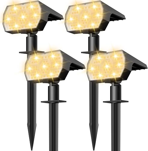 NYMPHY Solar Lights Outdoor Waterproof - 4 Pack (Warm White) | 56 LED 3 Lighting Modes IP68 Waterproof Solar Powered Garden Yard Spot Solar Lights for Outside Landscape