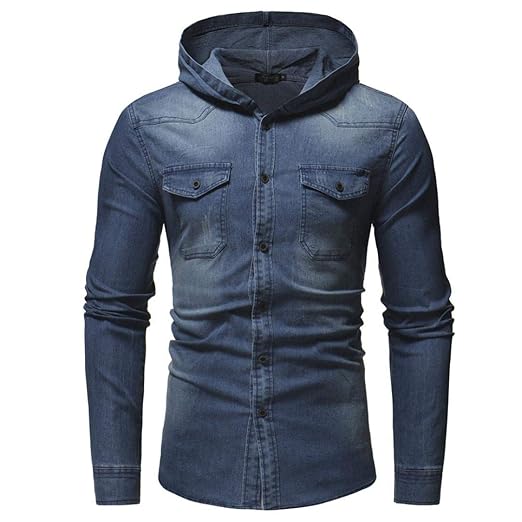 Kanpola Herren Freizeithemd Jeans Hemden Dünne Jacke Langarm T-Shirt mit Kapuze Pullover Sweatshirt Kapuzenpullover Kapuzenja