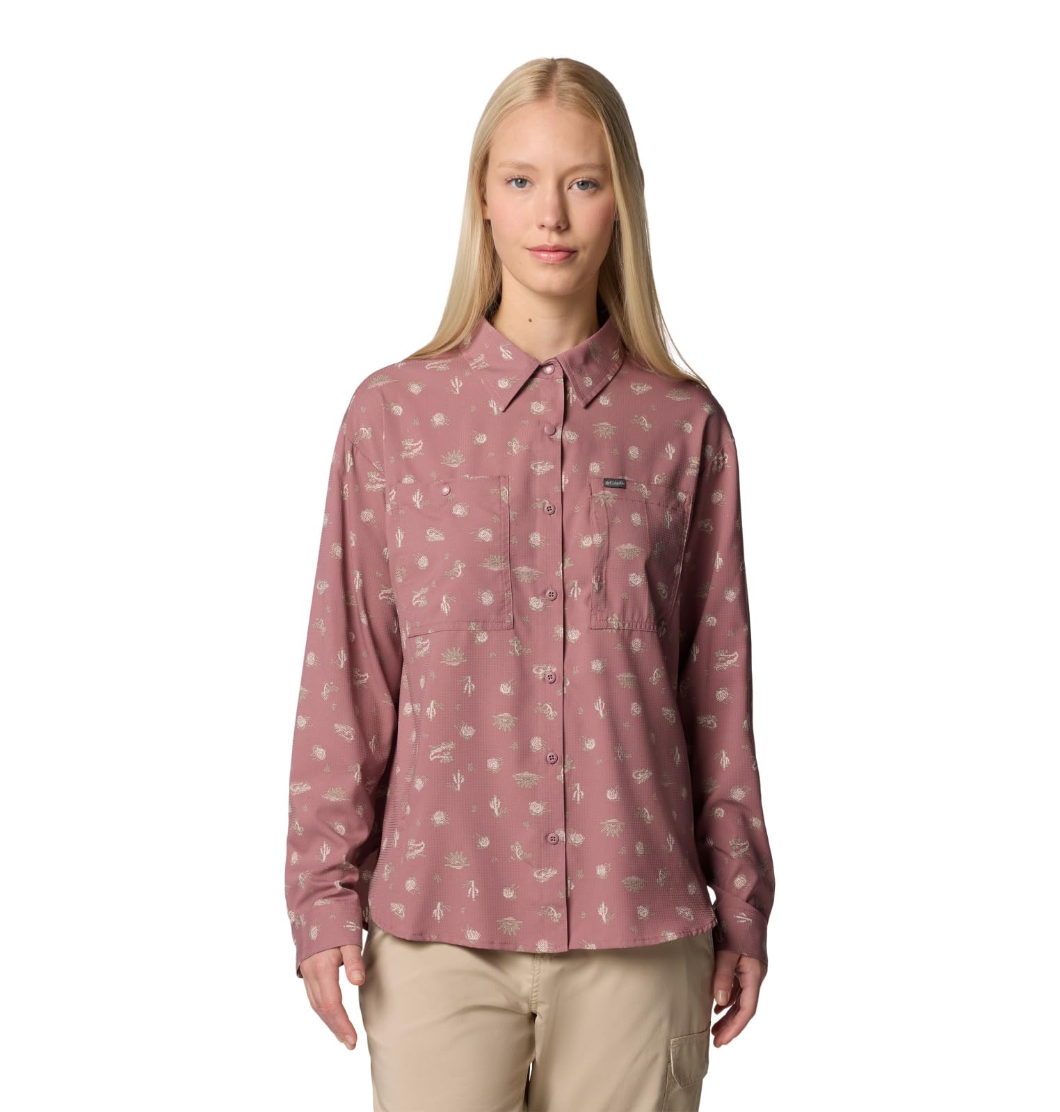 Columbia Women’s Silver Ridge Utility Patterned Long Sleeve Shirt, Fig Deserted, Medium