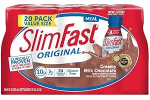 SLIMFAST Slim Fast Original weight loss Meal Replacement RTD shakes with 10g of protein and 5g of fiber plus 24 Vitamins and Minerals per serving, Creamy Milk Chocolate, 20 Count