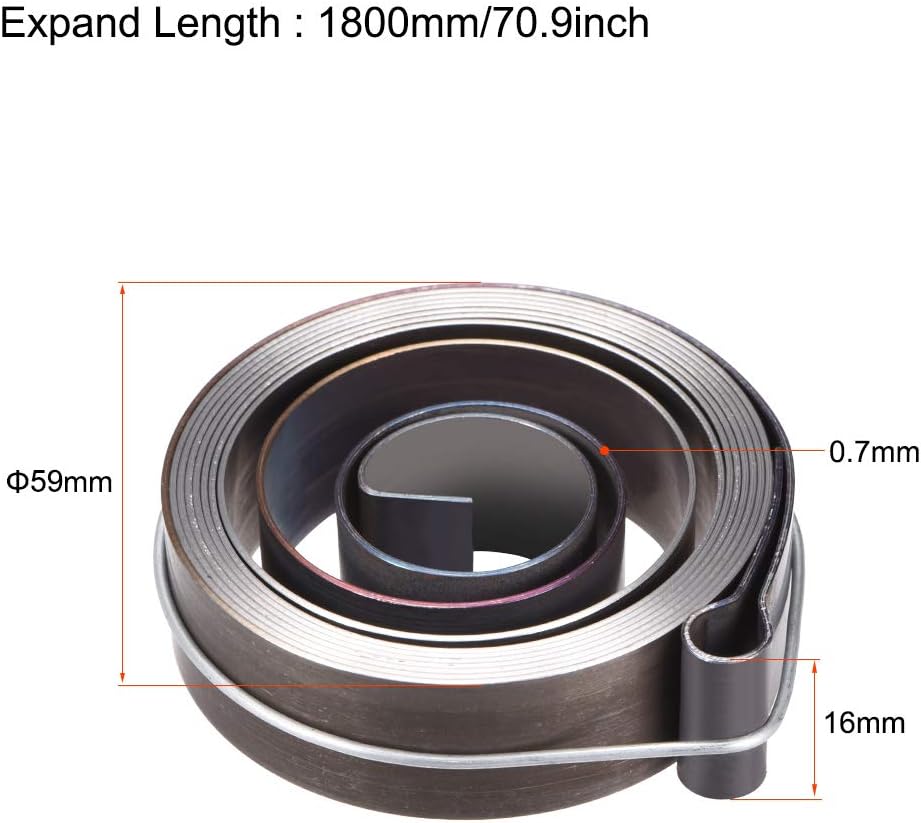 sourcing map Drill Press Spring Drill Press Quill Feed Return Coil Spring Assembly Spring Steel Chemical Blackening Finish 1800mm Expand Long 59 x 16 x 0.7mm - Image 4