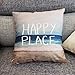 Wonder4 Cushion Cover 18x18 inches Cotton Linen Cloth Square Throw Pillow Case Home Decor Sofa Pillow Cover with Words - Happy Place (Beach and Sea)