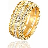 ENDLESSNESS & ETERNITY 14K Gold Plated 3 Row Half Eternity Band Ring for Women Rectangle Cut CZ Cubic Zirconia Wedding Band Statment band ring comfort fit