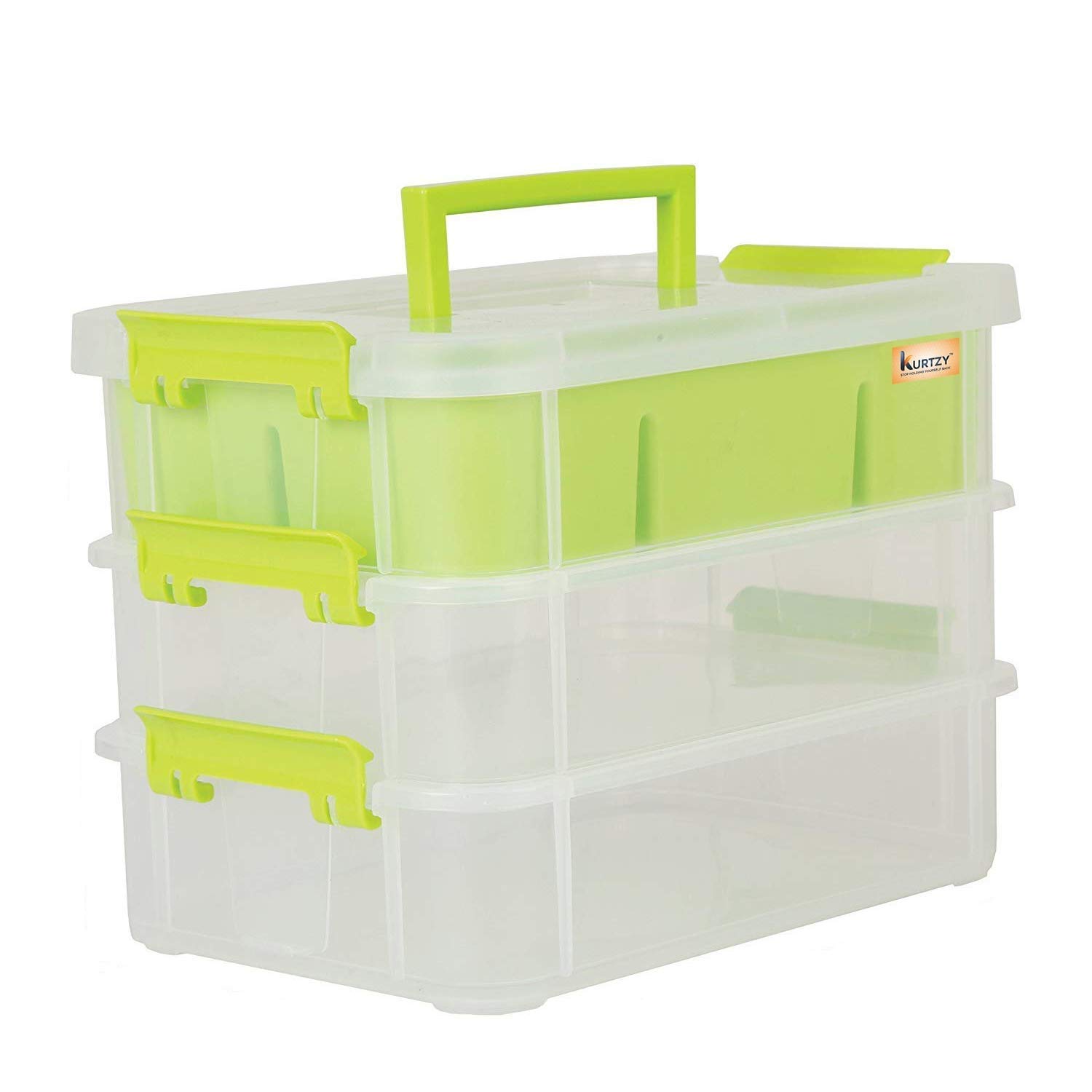 Kurtzy Plastic Storage Box 3Layer Transparent Portable Organizer
