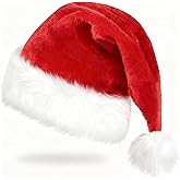SETRUE Christmas Santa Hat for Adults, Xmas Velvet Unisex Holiday Santa Claus Hat for New Year Party Headwear