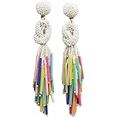Handmade Beaded Solid Color Post Statement Earrings for Women All Season 4 inch Long