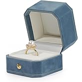 WHSLILR Velvet Jewelry Ring Box - Octagon Engagement Ring Box with Hinged Lid for Proposal Engagement Wedding, Proposal Ring Case with Gold Lace-PRB001