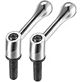 uxcell M12 x 40mm Handle Adjustable Clamping Lever Thread Push Button Ratchet Male Threaded Stud Knobs Locking Rotating Screw Handles Quick Release Bolt Silver Tone 2pcs