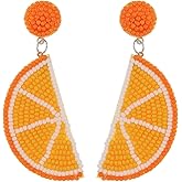 Fruit Earrings for Women Cute Orange Strawberry Beaded Fruit Earrings Fashion Handmade Beaded Drop Dangle Earrings Bohemia Statement Fruits Earring Summer Beach Vacation Jewelry
