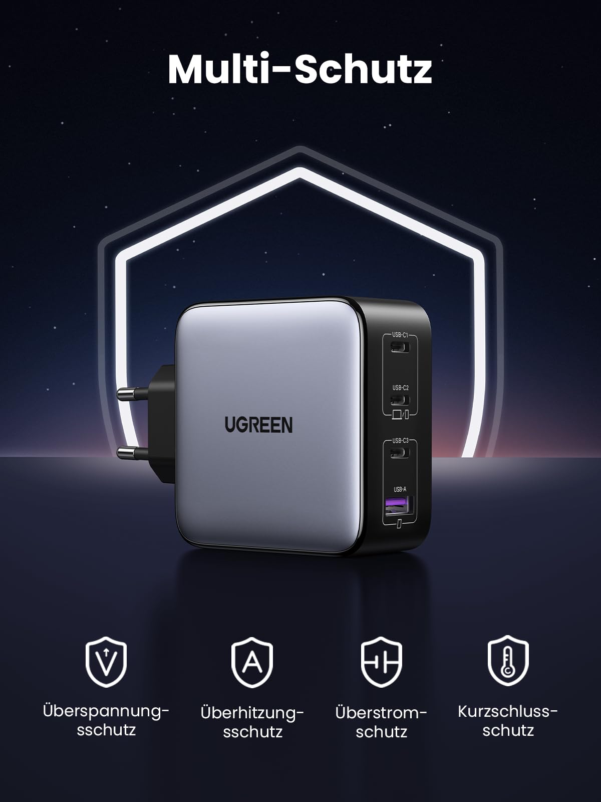 UGREEN Nexode 100W USB C Ladegerät 4 Ports Netzteil GaN Charger PD Schnellladegerät kompatibel mit MacBook Pro, iPhone 17-8 Serien, iPad Serien, Galaxy S25 Ultra, S24+ usw 6