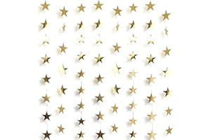 Rypyp 105Feet Gold Star Garland Hanging Christmas New Years Eve Party Supplies Decor- Golden Star Double Side Twinkle Paper Stars Streamers Banner for Birthday Decorations Wall Starry Night, 8Pack