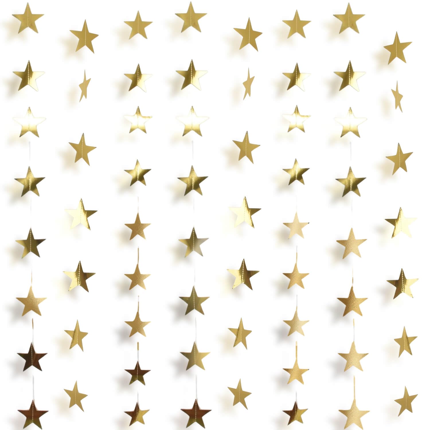Rypyp 65Feet Gold Star Garland Banner Hanging Birthday Graduation Party Decorations- Golden Double Side Twinkle Paper Stars Streamers Backdrop for Prom Classroom Welcome Home Ceiling Decor, 5Pack