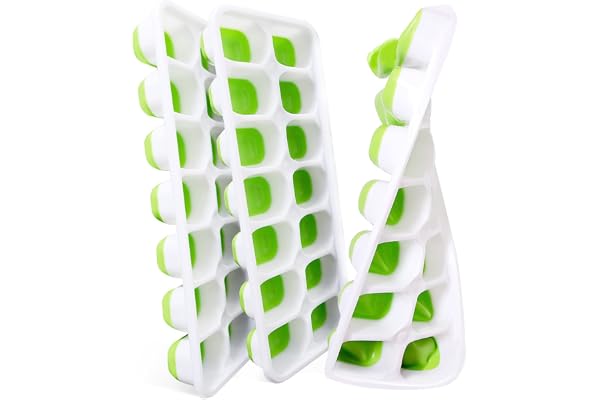 VEHHE Ice Cube Trays, 3 Pack Reusable Silicone Base 14-Ice Cube Molds with Spill-Resistant Removable Lid, Flexible and Odorle