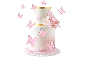 Cyodoos 30pcs Pink Gold Edge Mixed Size Lively 3D Waterproof Swllowtail Butterfly Cupcake Topper for Girls Women's Happy Birthday Wedding Party Cake Wall Party Food Decorations