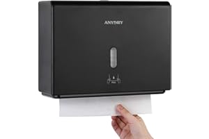 anydry Wall-Mounted Paper Towel Dispenser – Fits Tri-Fold Towels up to 10x3.1 Inches, Holds 200 Sheets, Ideal for Home & Commercial Use (Black)