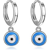 POPLYKE 925 Sterling Silver Dangle Hoop Earrings Evil Eye Cross Bee Butterfly Heart Star Earrings for Women Hypoallergenic