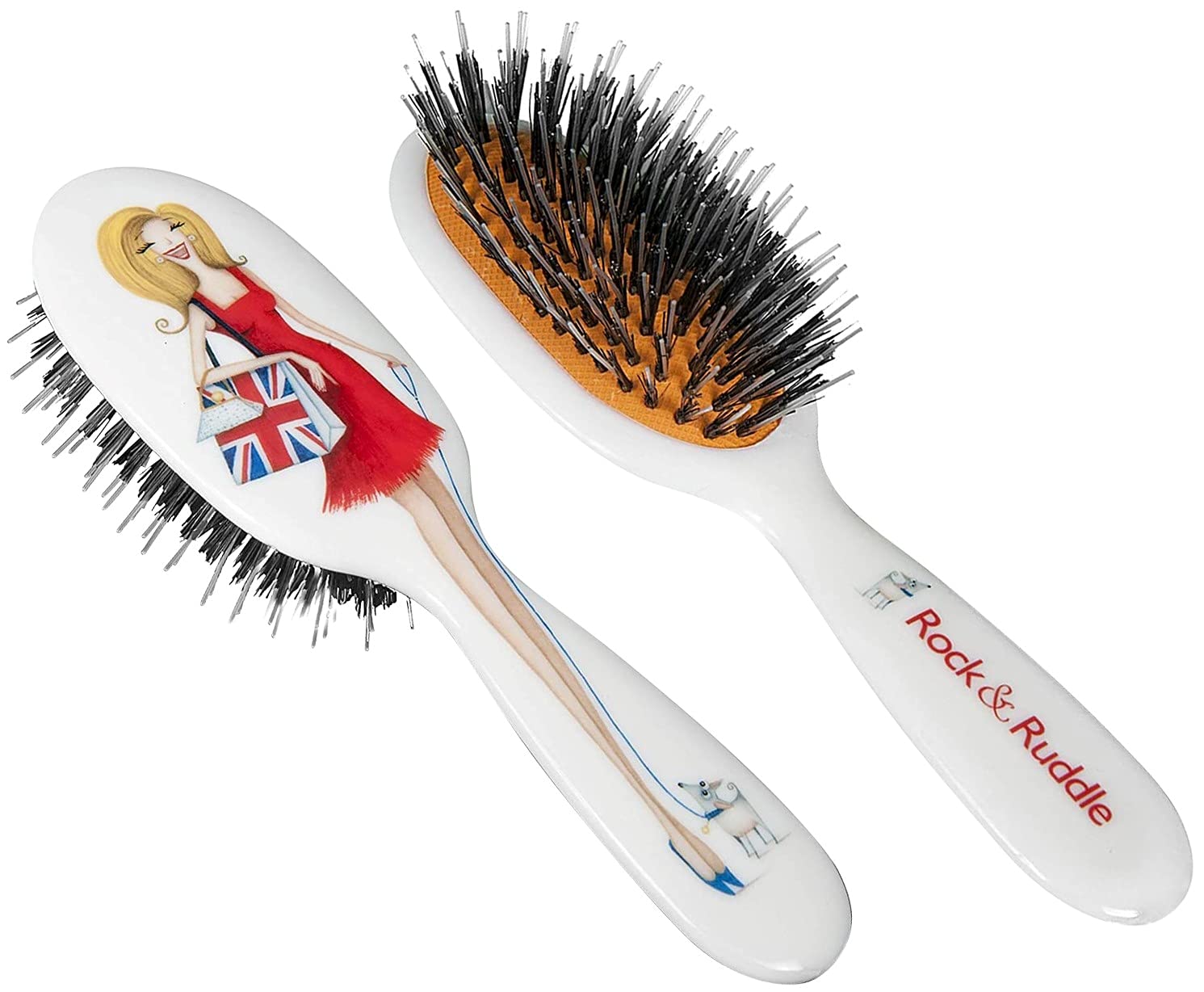 Rock & Ruddle Natural Mixed Boar Bristle Hair Brush for Women, Kids (Small/Travel Size, 17.5cm) - Perfect for Wet or Dry Hair, Detangling Smoothing Blowdrying - Made in UK - Miss Daisy Union Jack