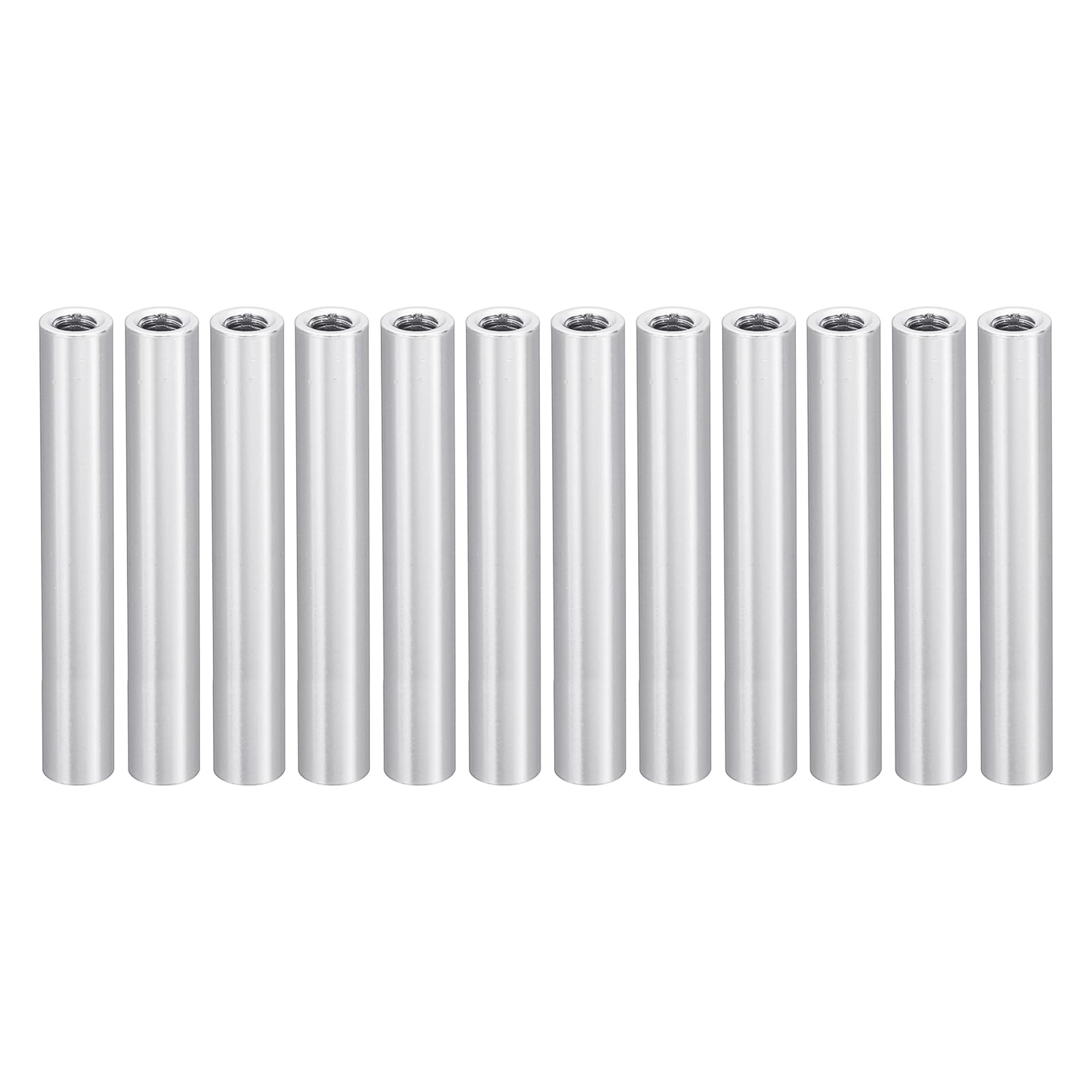 PATIKIL 12pcs M3 Metal Threaded Standoff Spacer Nuts, Round Aluminum Spacers Female Coupling Screws, 1/8" ID x 3/16" OD, Metallic Silvery 3x5x35mm