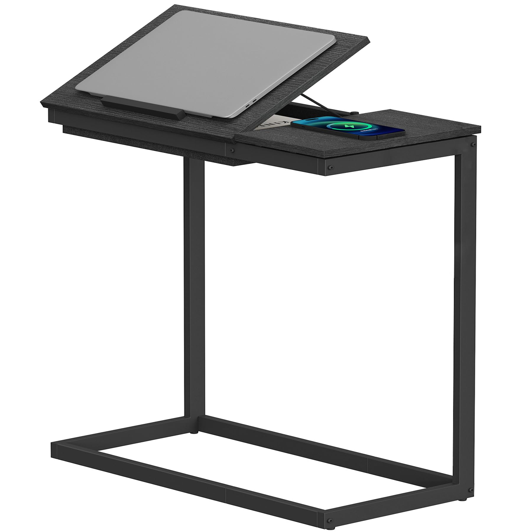 Photo 1 of TUTOTAK C Shaped End Table, Large Side Table with Storage Bag, TV Tray Under Couch Table for Livingroom, Bedroom, Black TB01BK089