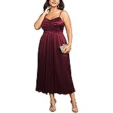 SCOMCHIC Women's Plus Size Dress Pleated V Neck Sleeveless Spaghetti Strap A Line Cocktail Party Cami Long Maxi Dress