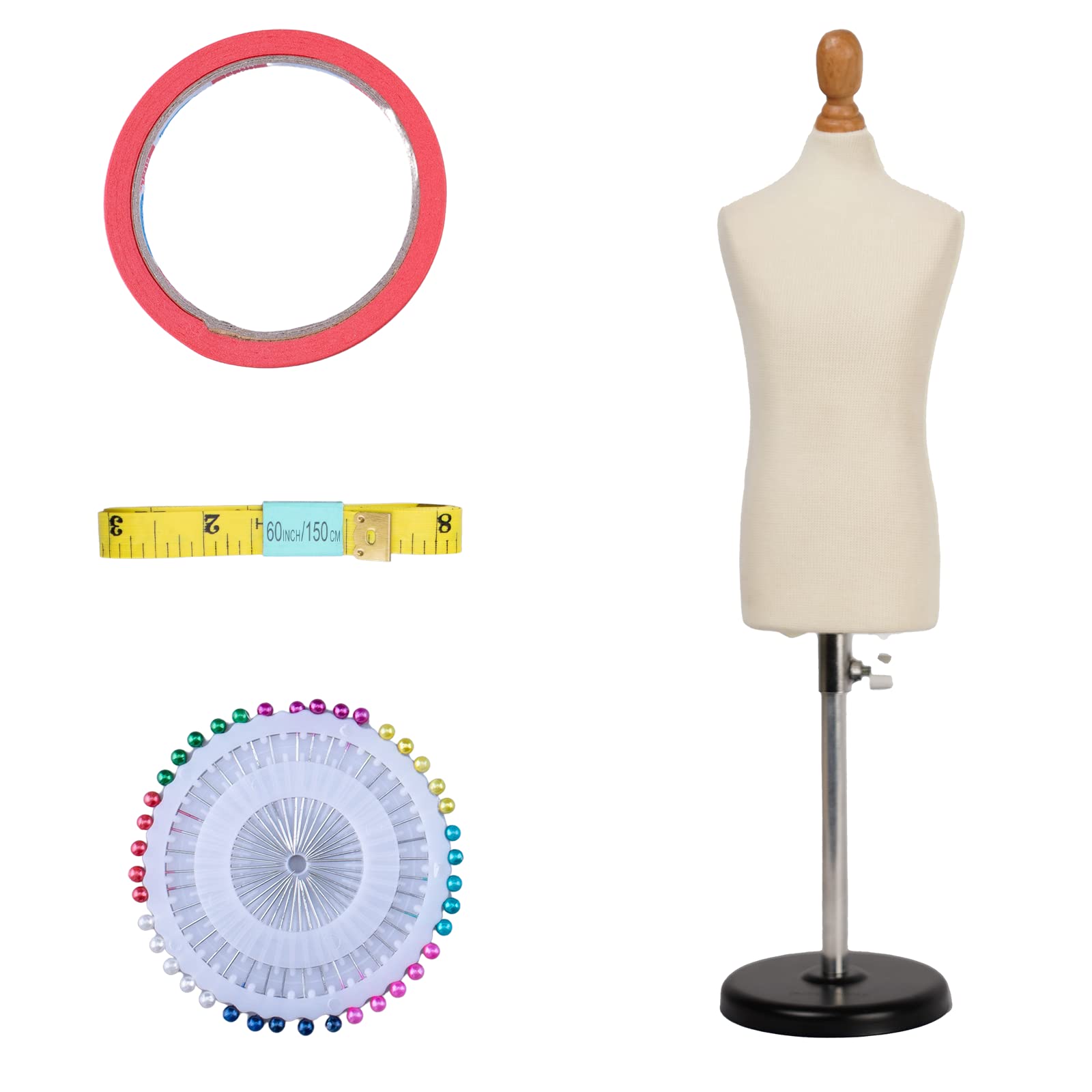 Parfumfloral Male Dress Form Mannequin(Not Full Size Body Height 10 inch for Sewing, 1/4 Size Female Tailor Dressmaker Dummy for Pattern Making Fully Pinnable Mannequin with Metal Base (1/4 Beige)